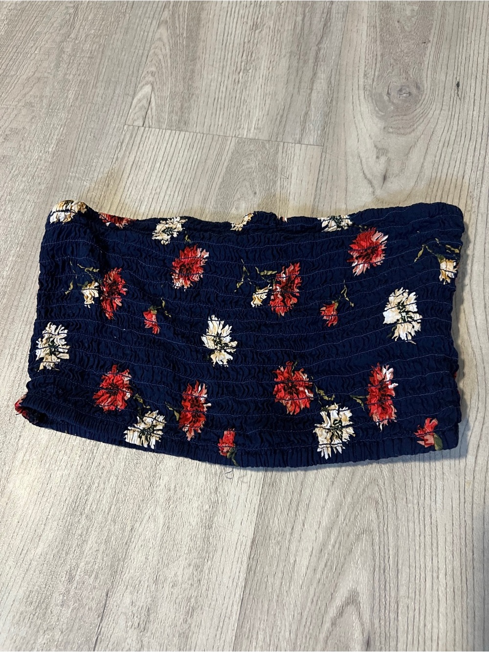 Forever 21 Navy Floral Smocked Tube Top with Red and White Flowers